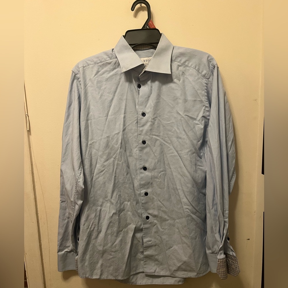Eton Contemporary Fit Light Blue Dress Shirt with blue buttons size 16.5/42